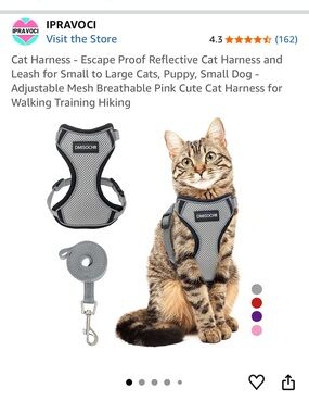 Gray Reflective Mesh Cat Harness with Leash